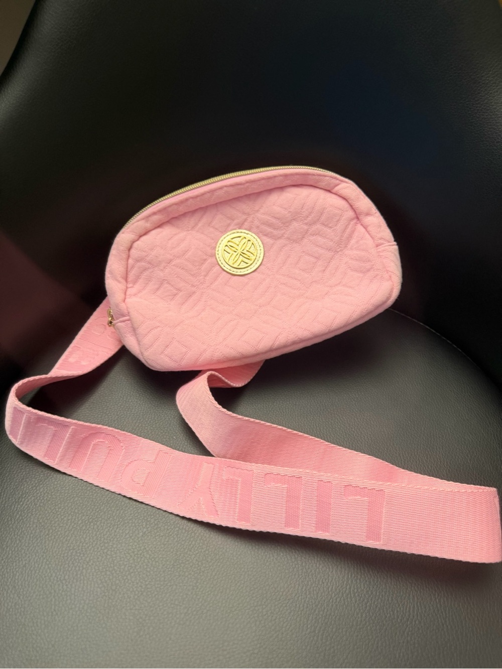 Lilly Pulitzer Pink Quilted Crossbody with Gold Medallion